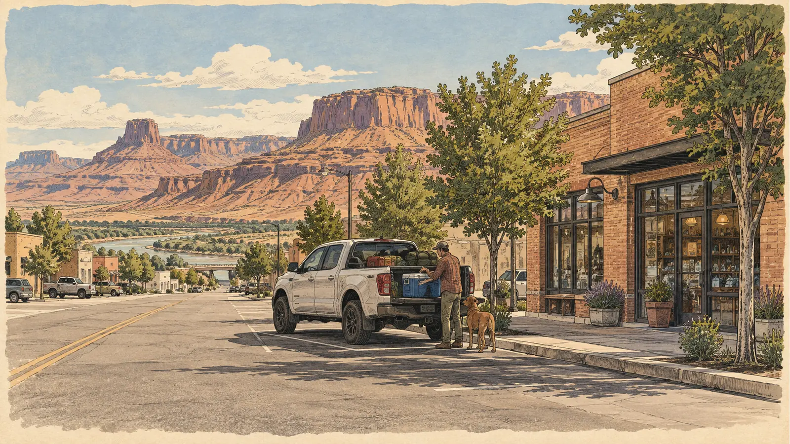 Travelers loading supplies in an eastern Utah town