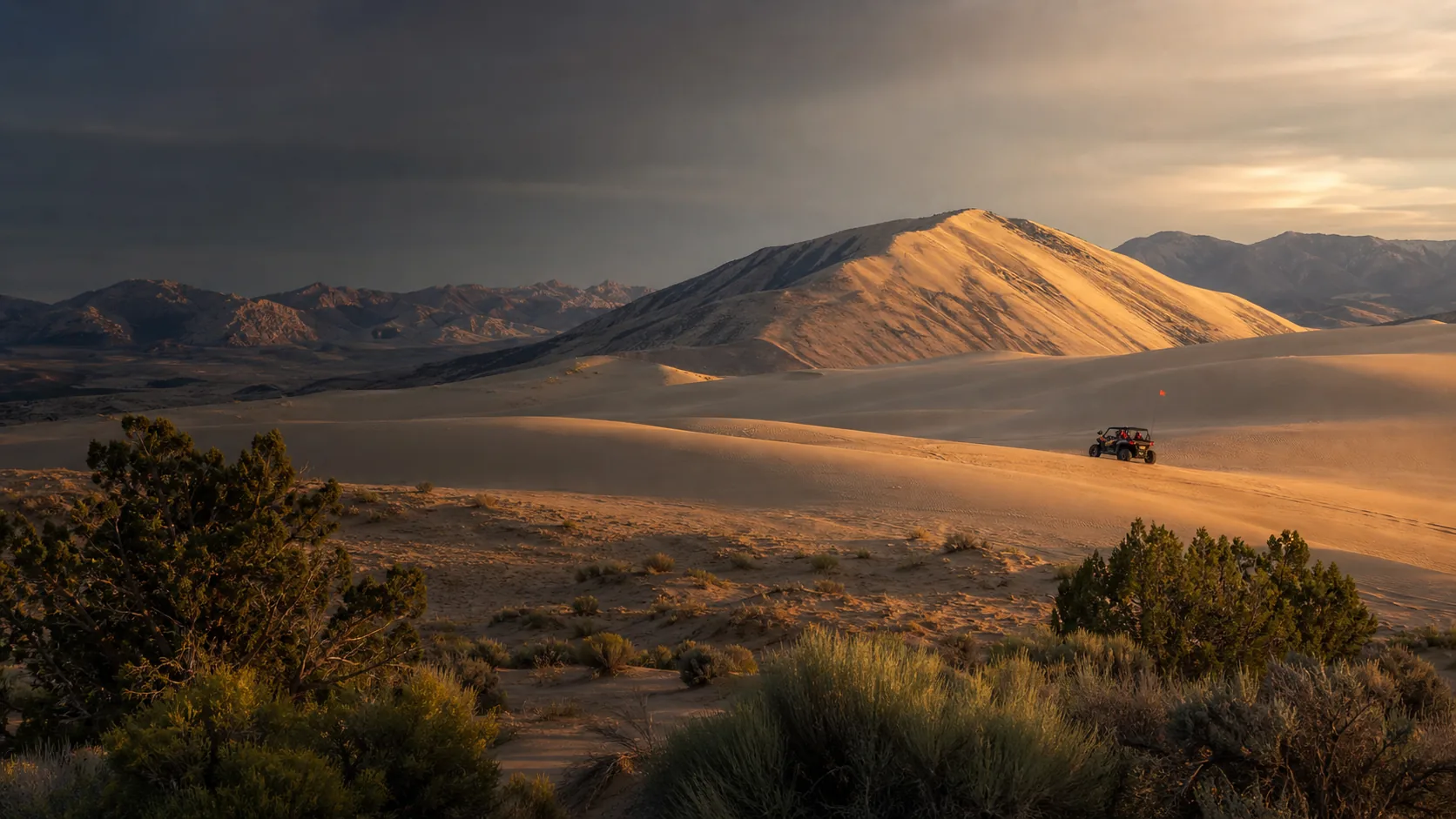 Golden light on the towering dunes and open country at Little Sahara